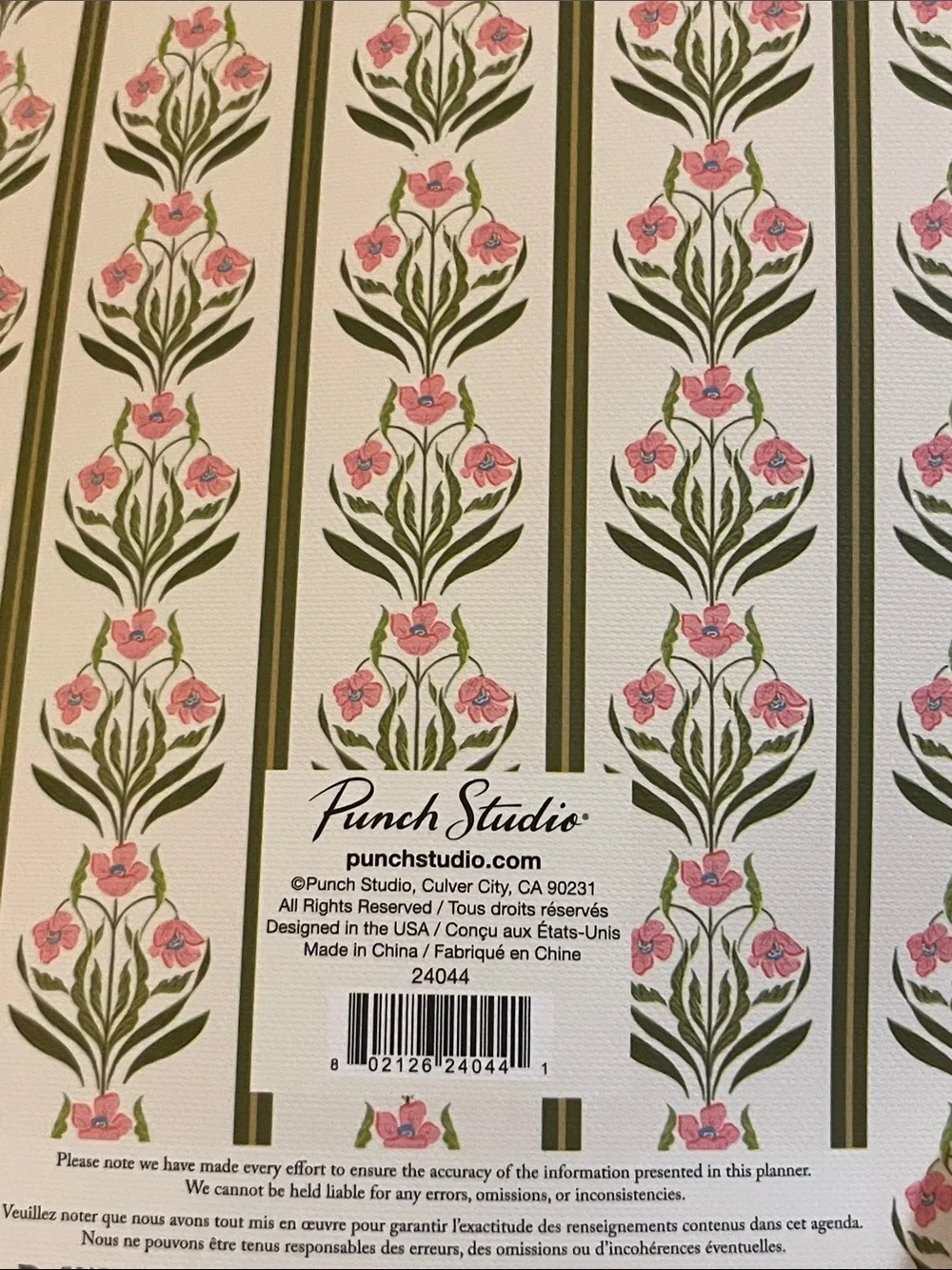 Punch Studio Floral Stripe 2027 Planner — Pink, Green & Cream